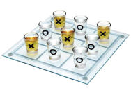 noughts and crosses board with shot glasses